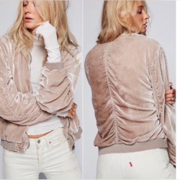Free People Ruched Velvet pale grey jacket! - Picture 2 of 5